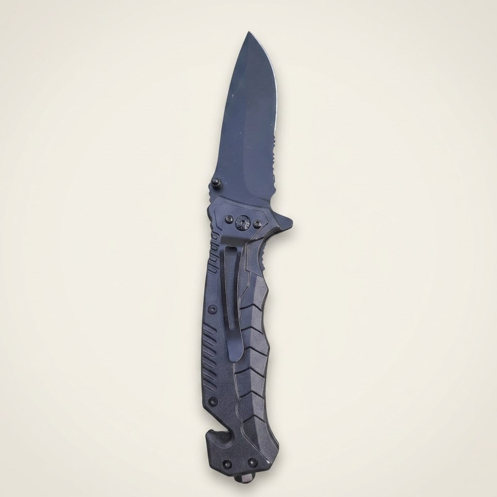 Couteau pliant multifonction avec lame dentelée et clip de ceinture